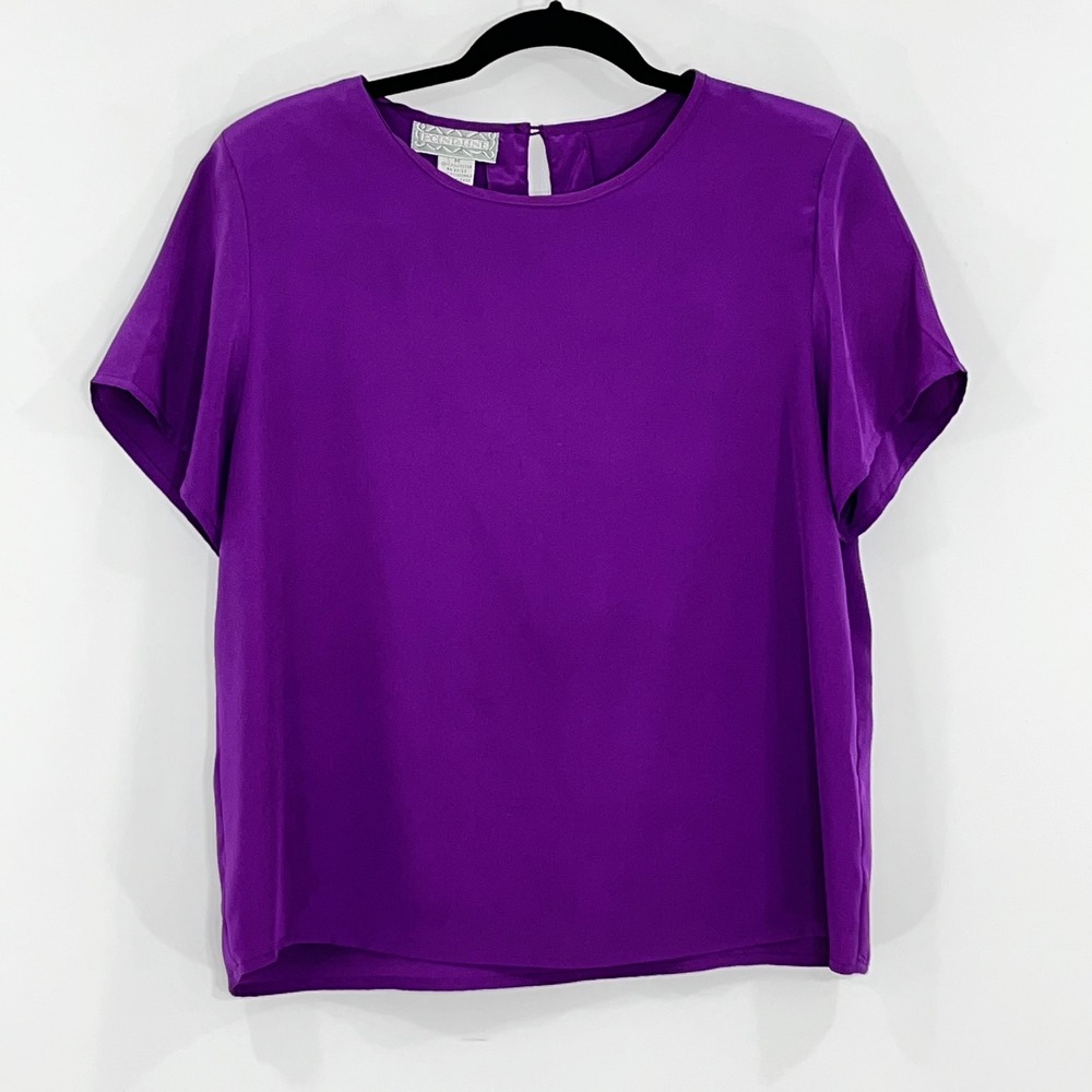 Point & Line Womens Purple Short Sleeve Keyhole Back Blouse Size M RN 80128